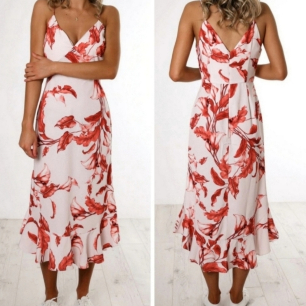 Keepsake The Label midi sun dress Porcelain Lilly tropical print strappy 6